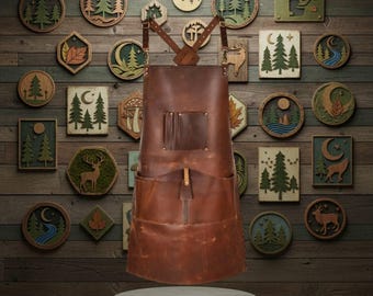 Handmade Leather Apron for Men – BBQ, Workshop & Welding Use
