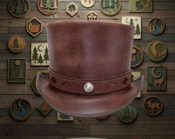 Handmade Full brown Leather Top Hat