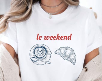 Le Weekend Coffee & Croissant T-Shirt: French Retro Graphic Tee