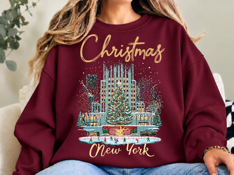 Christmas in Rockefeller Sweatshirt, NYC Christmas 2027 Sweatshirts For Women, Family Group Tee, Radio City Christmas Rockettes Sweatshirt image 5