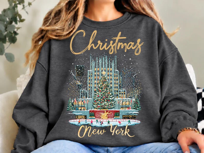 Christmas in Rockefeller Sweatshirt, NYC Christmas 2027 Sweatshirts For Women, Family Group Tee, Radio City Christmas Rockettes Sweatshirt image 7