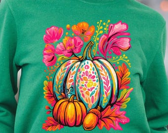 Watercolor Pumpkin Sweatshirt: Floral Fall Long Sleeve Shirt