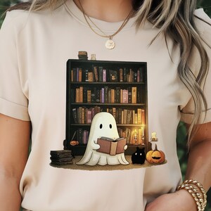 Librarian Ghost Halloween Spooky Reading Shirt, Halloween Teacher Gift
