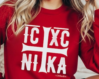 Orthodox Sweatshirts Crewneck, Couple Christian Sweatshirts, IC XC NIKA Christian Sweatshirt, Orthodox Christmas Gifts