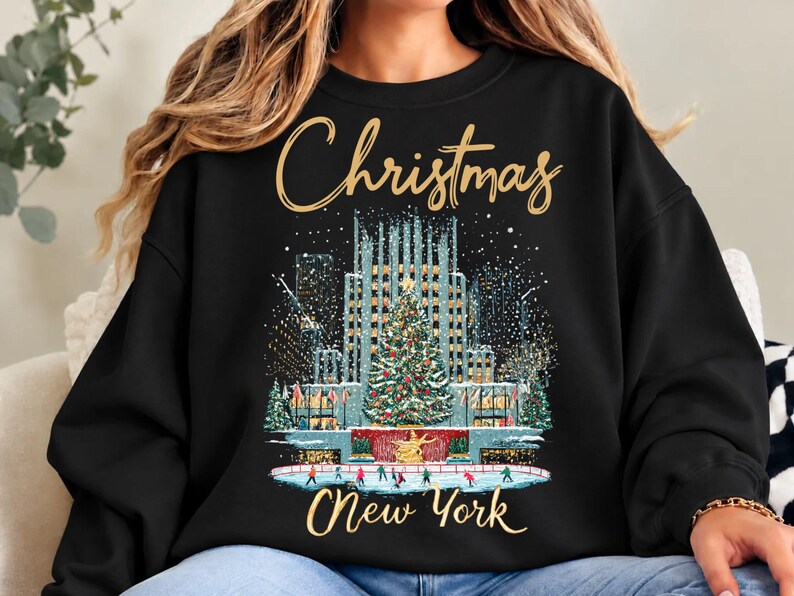 Christmas in Rockefeller Sweatshirt, NYC Christmas 2027 Sweatshirts For Women, Family Group Tee, Radio City Christmas Rockettes Sweatshirt image 3