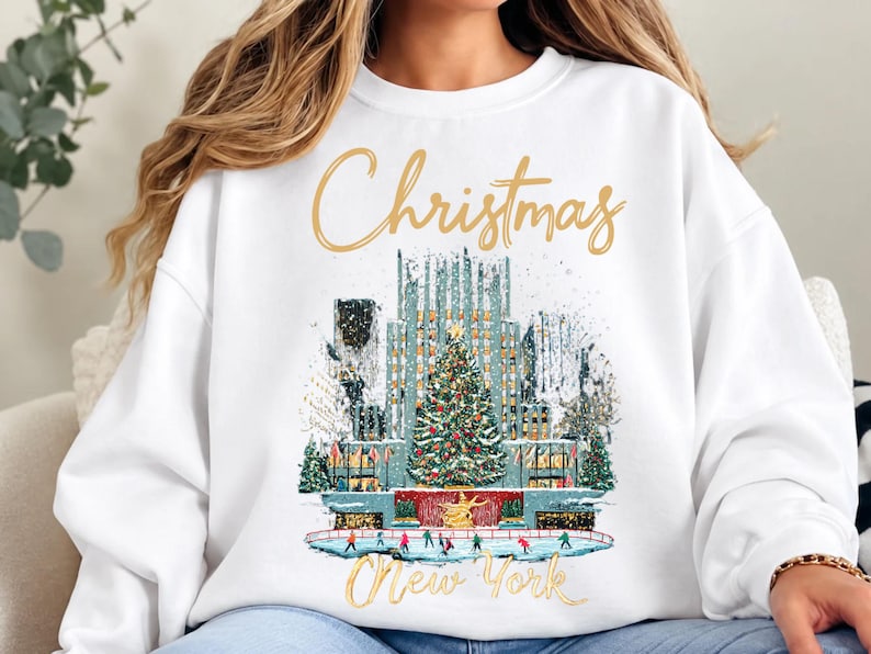 Christmas in Rockefeller Sweatshirt, NYC Christmas 2027 Sweatshirts For Women, Family Group Tee, Radio City Christmas Rockettes Sweatshirt image 4