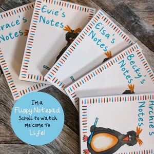 Bloc de notas personalizado Flipbook: Escritores reacios / Escritura temprana / Regalo con nombre para niños / Útiles escolares / Pingüino