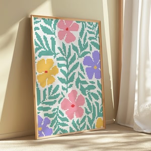 Retro Floral Cross-Stitch Pattern: Groovy 70s Decor (PDF Pattern)