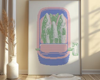 A4 Vintage Sardine TinCross-Stitch Pattern | Retro Kitchen Decor PDF | Modern wall art| A4