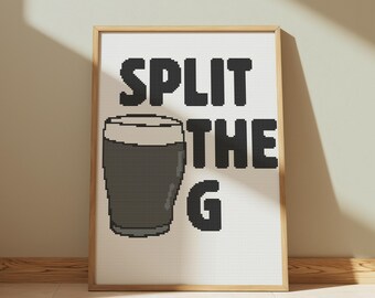 Schema punto croce Split the G / Ispirato alla Guinness / Festa di San Patrizio / Arte dei pub irlandesi / PDF A4