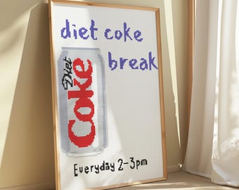 A4 Diet Coke Break - Cross stitch pattern - Digital download - modern wall art coca cola