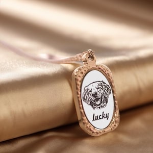 Custom Engraved Pet Portrait Necklace with Frame, Personalized Dog Cat Photo Jewelry, Pet Memorial Gift, Engraved Pendant, Pet parent gift