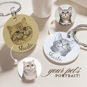 Custom pet Keychain Personalized Portrait from Photo Pet Memorial Gift for Dad Accessories for Mom Custom Engraved Pet Portrait Keychain