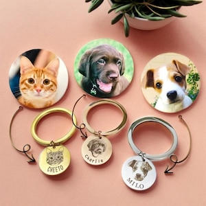 Custom pet Keychain Personalized Portrait from Photo Pet Memorial Gift for Dad Accessories for Mom Custom Engraved Pet Portrait Keychain