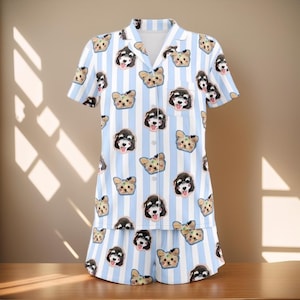 Custom Face Pyjamas Using Human Photo Dog Face PJs Cat Face Pajama Set Personalized Pet Dog Photo Pajamas Women Men Short Sleeve Pajama