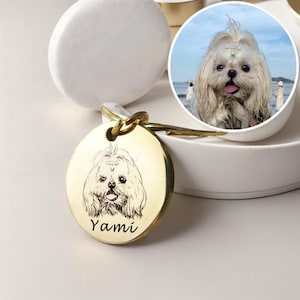 Custom Engraved Pet Portrait Keychain Pet Lover Gift Personalized Dog or Cat Memorial Gift for Kids, Unique Gift for Pet Mom pet dad