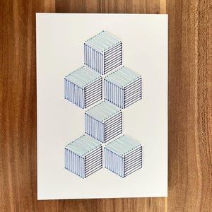 Geometrisch handgeborduurd kaartje – Minimalistisch 3D-effectontwerp – Zwitserse handgemaakte kaart – Voor een verjaardag, feest of lieve boodschap