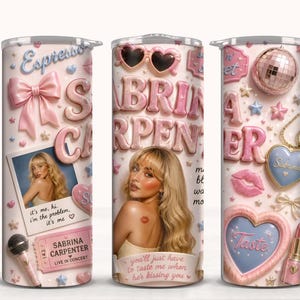 Sabrina Carpenter, Diseño, Envoltura de 20 oz, Vasos, Digital, Sublimación, PNG, Descarga instantánea
