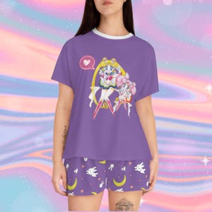 Conjunto de pijama de anime de chica mágica, conjunto de pijama corto de Sailor Moon y Chibi, manta de Usagi, ropa de dormir para mujer, pijamas de dibujos animados lindos, kawaii