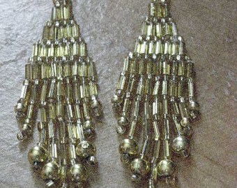 Beaded Chandelier Earrings, Goldtone