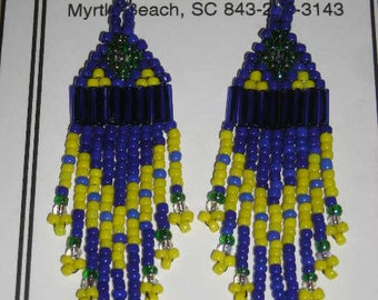 Blue/Yellow/Green Beaded Earrings