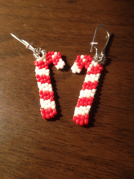 Candy Cane Seed Bead Earrings