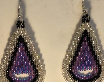 Beaded Earrings , Purple  Silver
