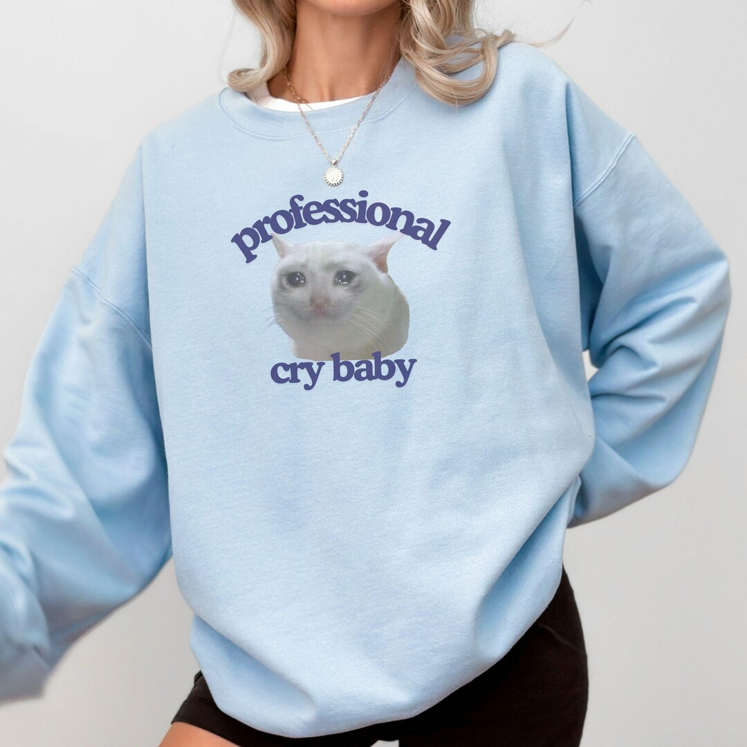 Cartoon Embroidery Crying Kitty Cat Sweatshirt Hoodie
