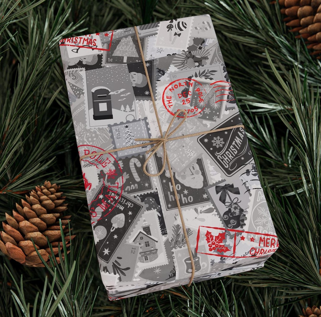 Christmas Stamp Package Themed Wrapping Papers, Santa Gift Wrap, North ...