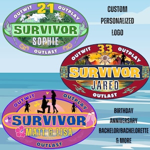 Custom Survivor Logo for Birthdays, Showers, Parties, Etc. Your name and age. Custom design, colors, etc. optional invite