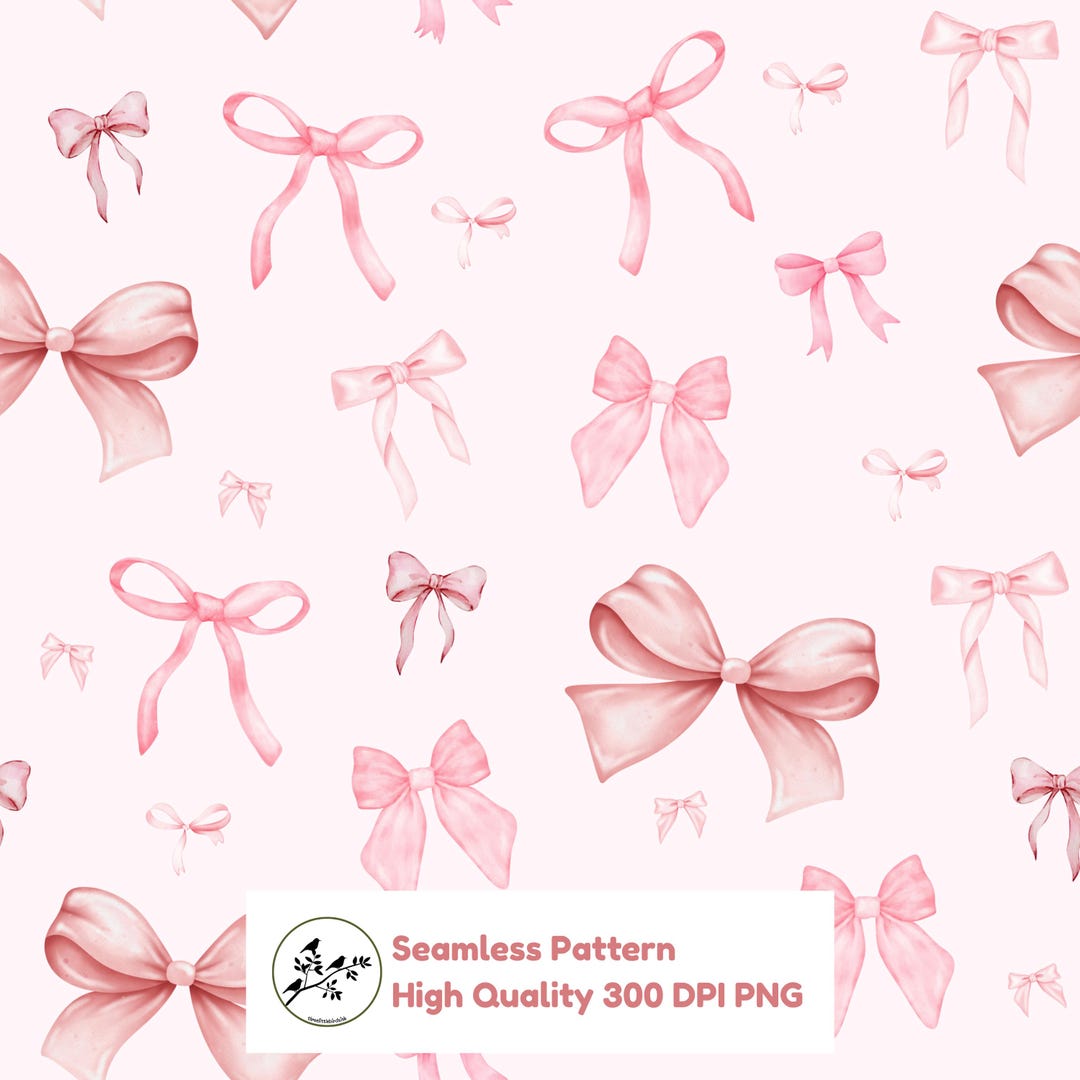Coquette Pink Seamless Pattern Bows 300 DPI PNG Download for Digital ...