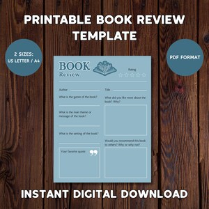 Book Review Template Printable | Book Review Page | Printable Book Review | Book Review Page | Gift for Book Lovers | Book Digital Download