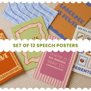 Logopedposter Set med 12 utskrivbara posters, logopedrumsdekorationer, logopedposter, nedladdning, väggkonst för talklassrum