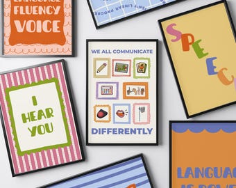 Logopädie Poster Set mit 12 druckbaren Postern Sprachpathologie Raumdekorationen SLP Poster Download Sprache Klassenzimmer Wand Kunst Bundle