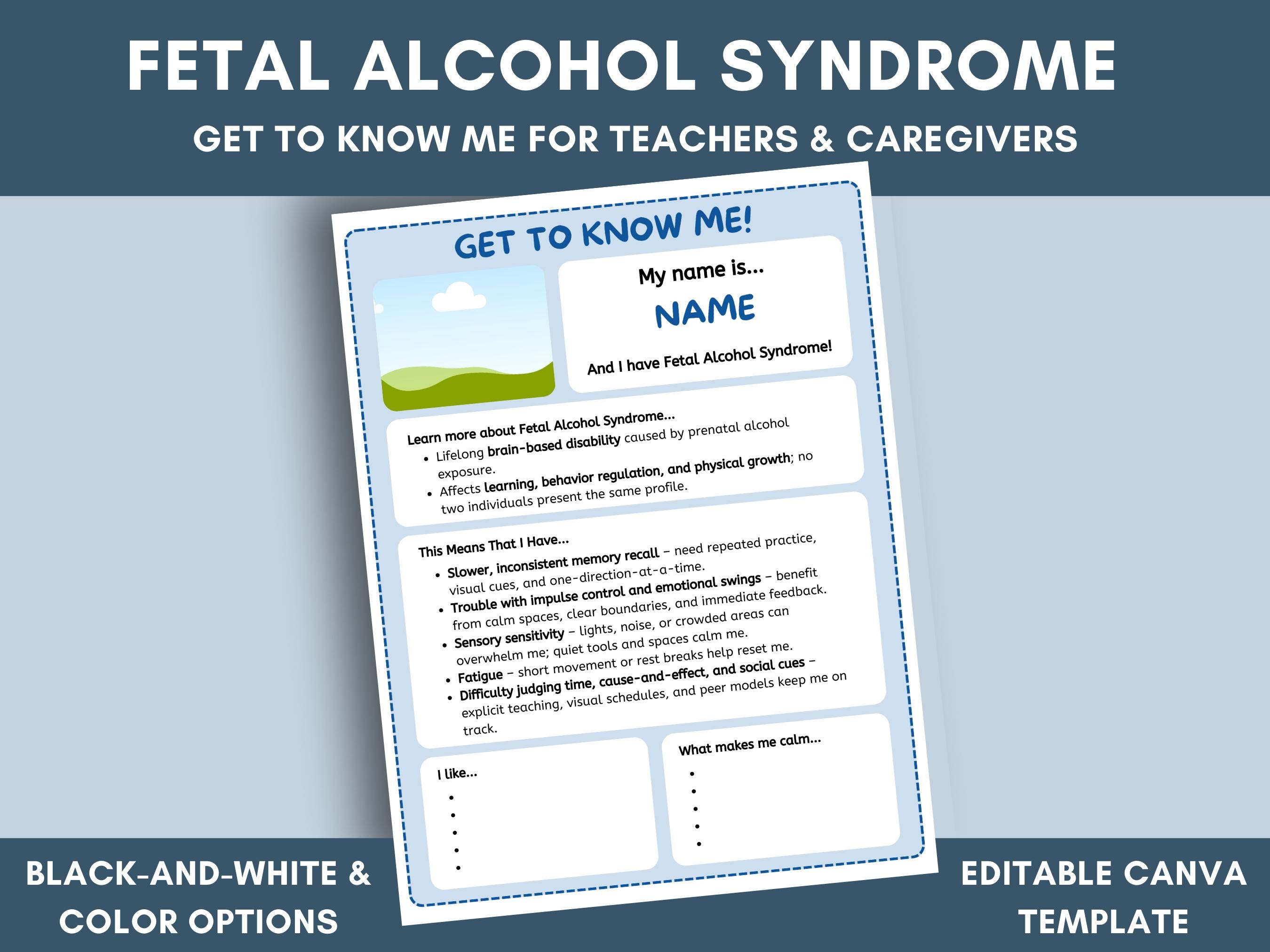 Fetal Alcohol Syndrome Editable Profile Get to Know Me Sheet Template for Special Needs All About Me for Teachers Disability Caregiver Form