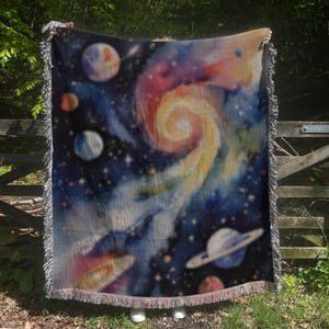 Psychedelic Outer Space Blanket, Colorful Universe Throw, Trippy Galaxy Tapestry, Cosmic Woven Blanket, Gift for Space Lover, Dorm Decor
