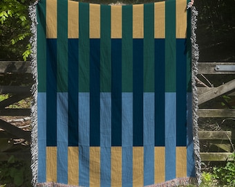 Modern Geometric Stripe Woven Blanket, Colorful Colorblock Throw, Apartment Decor, Housewarming Gift, Christmas Gift, Stripe Wall Tapestry