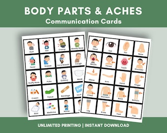 Nicht verbal, was weh tut krank Karten Nonverbale Hilfen Besondere Bedürfnisse Autismus Printable Pecs AAC Nonverbale Autismus Karten Körperteile Flash Karten Pecs