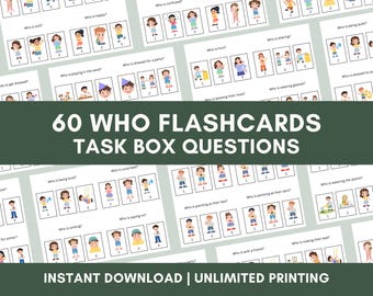 Who Questions Task Box Autism Task Cards ABA Therapy Cards Special Education Card Life Skills Cards Flashcards Autism Printable Busy Book