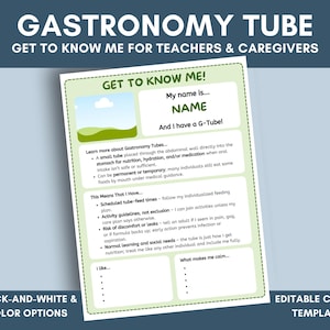 G-Tubeの認識 編集可能な「Get to Know Me」テンプレート 特別なニーズを持つ子供のための自己紹介 教師 障害 介護者 プロフィール G-Tube教育