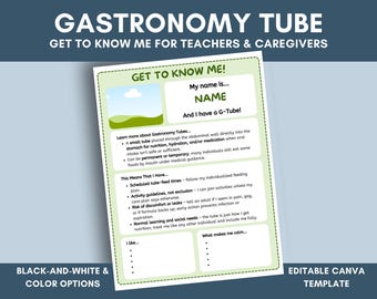 G-Tube Awareness Editable Get to Know Me Template for Special Needs Child About Me Teacher Disability Caregiver Profile G Tube Education