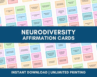 Bekräftelsekort för neurodiversitet, bekräftelsekort för autism, bekräftelsekort för neurodiversitet, positiv terapi, bekräftelsekort för utskrivbara autism, ADHD-present