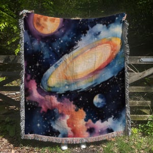 Psychedelic Galaxy Blanket, Colorful Universe Throw, Bold Outer Space Tapestry, Cosmic Woven Blanket, Gift for Space Lover, Dorm Decor