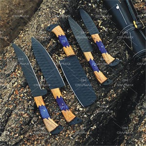 Custom Handmade Damascus Steel Chef Set of 5pcs, Damascus Chef Set, Kitchen Knife Set, Damascus Knife Set, Anniversary Gift, Christmas Gift