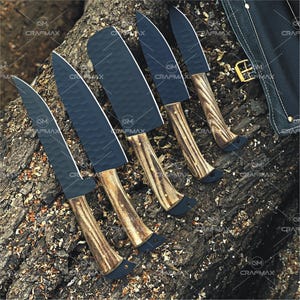Custom Handmade Damascus Steel Chef Set of 5pcs, Damascus Chef Set, Kitchen Knife Set, Damascus Knife Set, Anniversary Gift, Christmas Gift