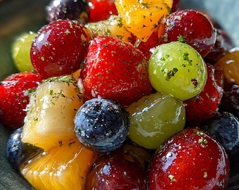 Ricetta semplice per macedonia di frutta, condimento fresco al miele e agrumi, download digitale stampabile, ciotola di frutta sana e rinfrescante, guida facile per insalate estive