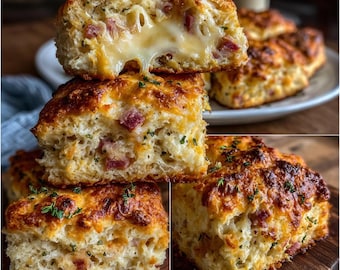 Recipe for Ham and Cheese Butter Swim Biscuits, Easy Savory Breakfast Download, Printable PDF Recipe Card Southern Style Baking, Brunch Idea