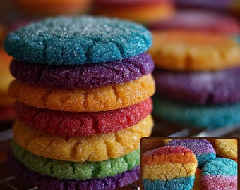 Soft Fruit Gelatin Sugar Cookie Recipe, Chewy Colorful Cookies, Digital Download, Rainbow Dessert Printable Recipe Card Holiday Baking Ideas