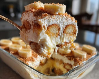 Best No Bake Banana Pudding Tiramisu Recipe, Easy Homemade Dessert, Digital Download PDF, Printable Recipe Card, Layered Banana Trifle Guide