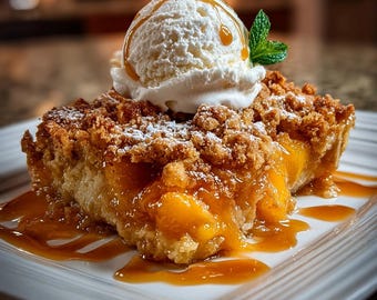 Southern Peach Cobbler Recipe, Easy Homemade Dessert, Old Fashioned (Digital PDF Download)